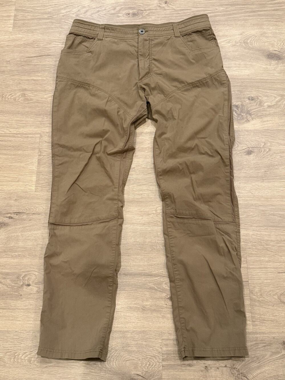 KUHL Free Radikl Men Hiking Pants 36x34 Tan Travel Outdoor Cargo Utility 5370